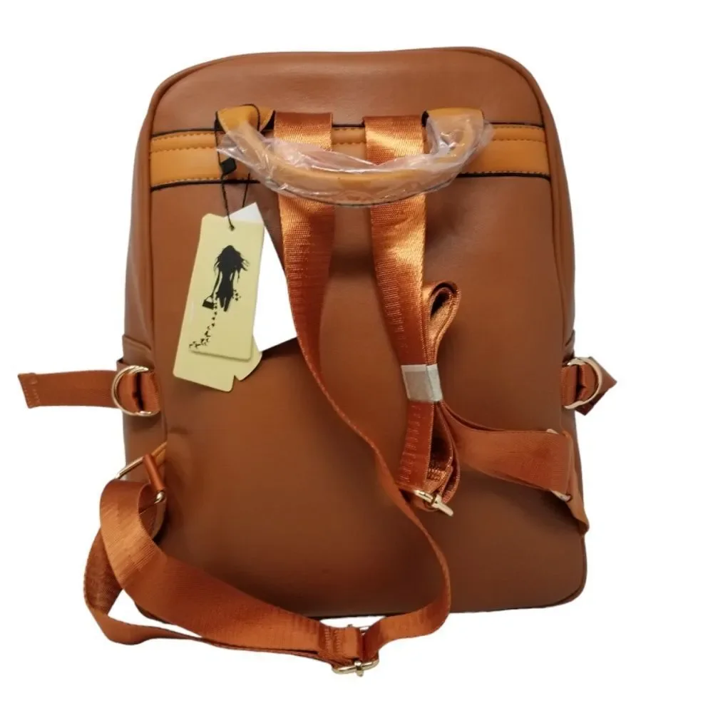 Brown and Khaki Large Square Backpack Purse